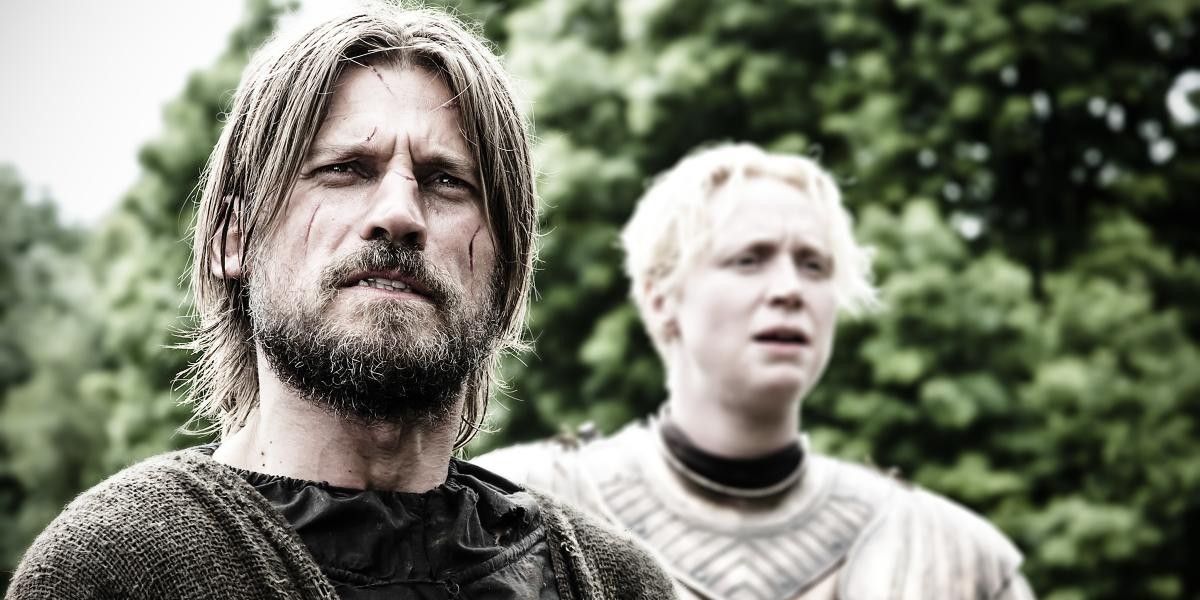 Jaime Lannister and Brienne looking confused in Game of Thrones