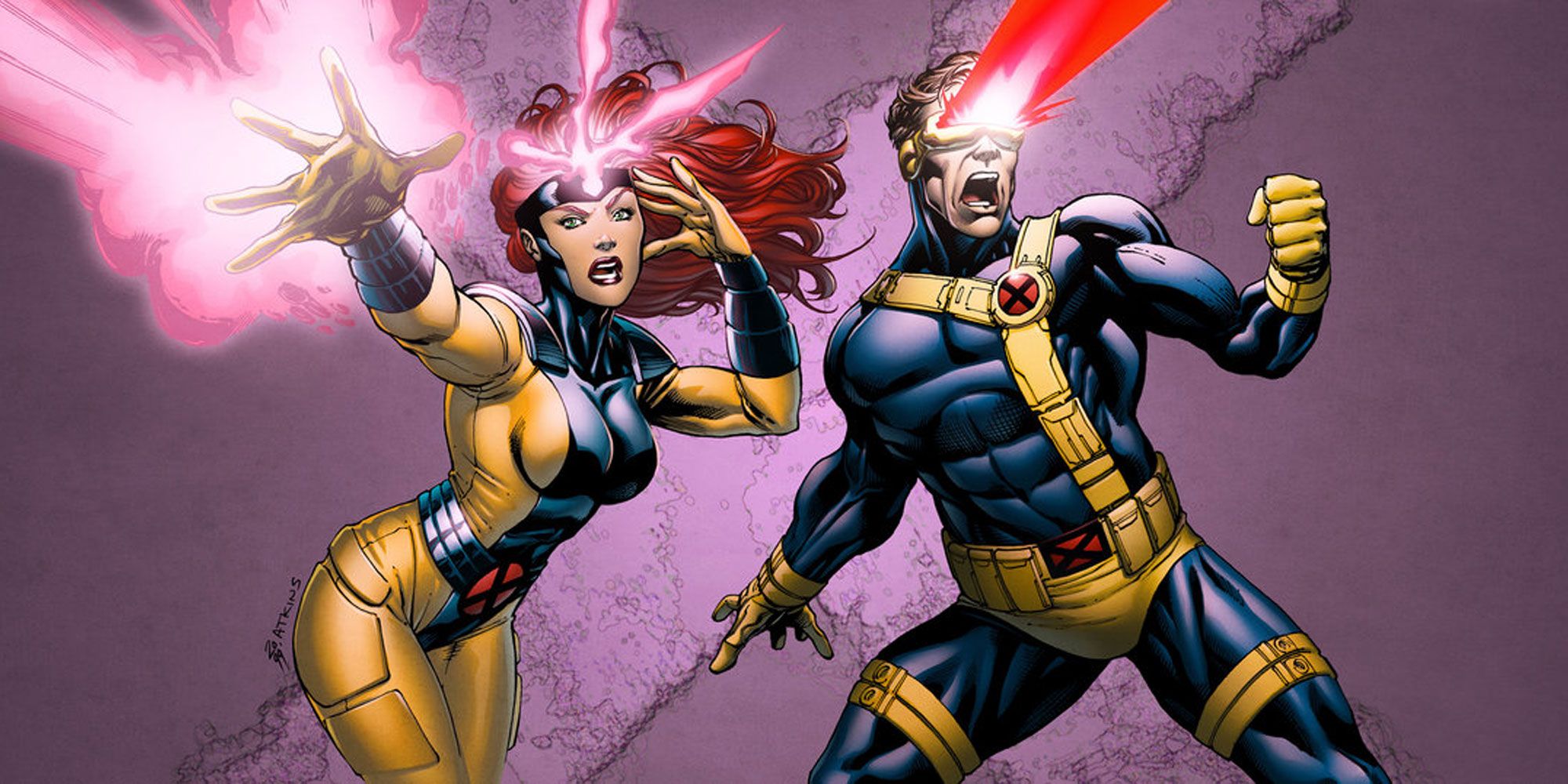 Jean-Grey e Ciclope usando seus poderes nos quadrinhos dos X-Men