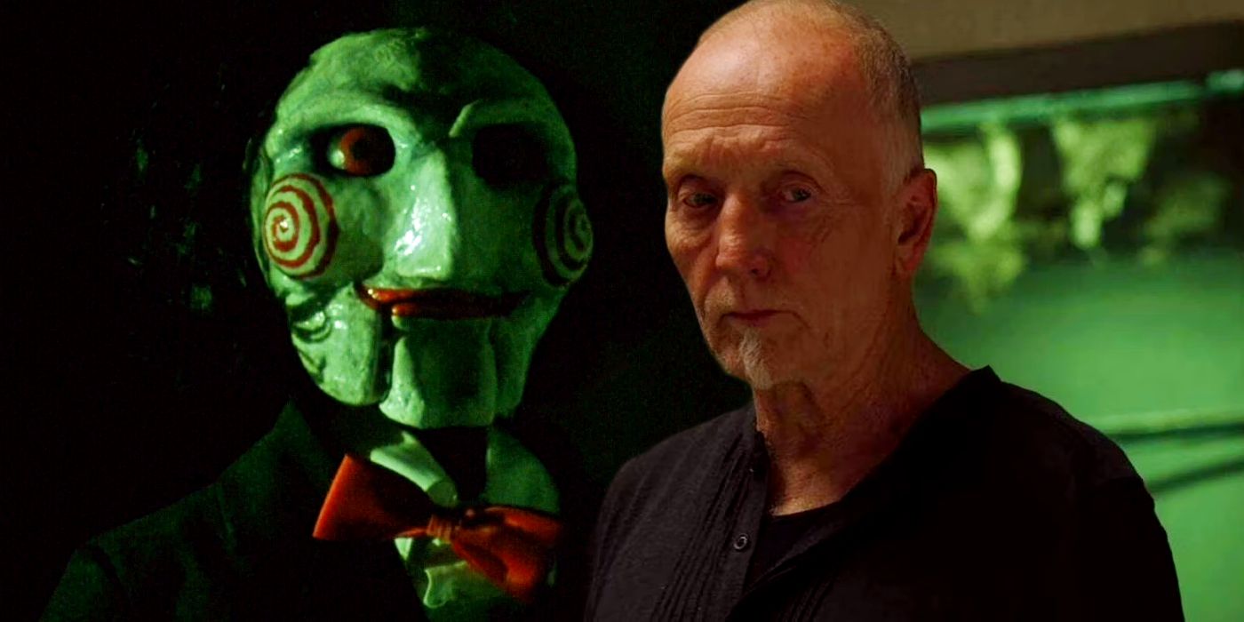 A composite image of John Kramer and Billy the dummy from Saw