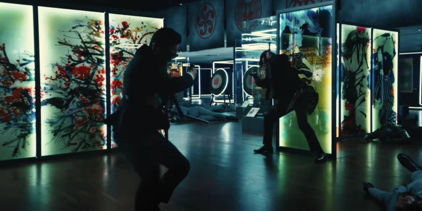 John Wick fighting an opponent in the movie