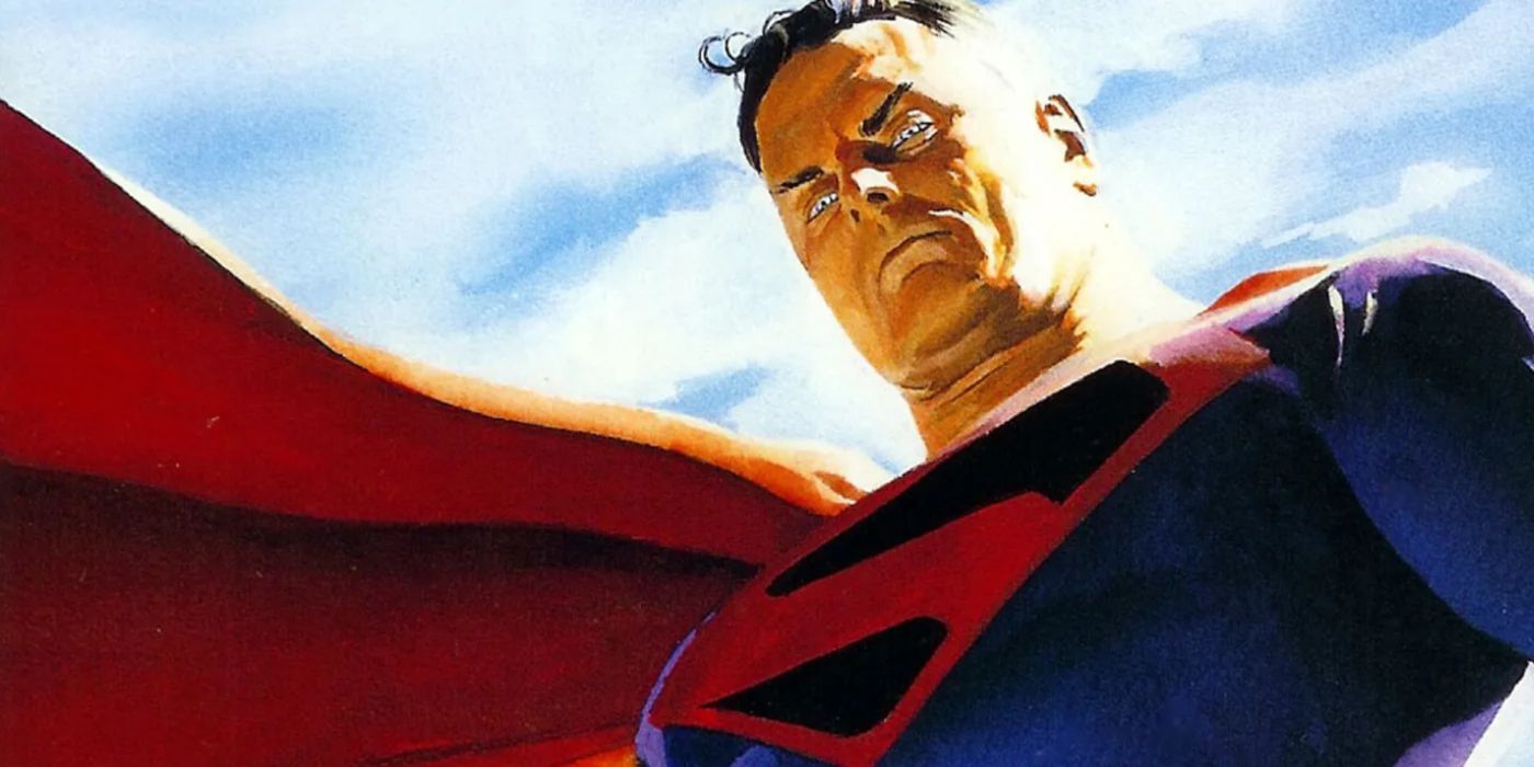 Superman glares down at the world in Kingdom Come comics.