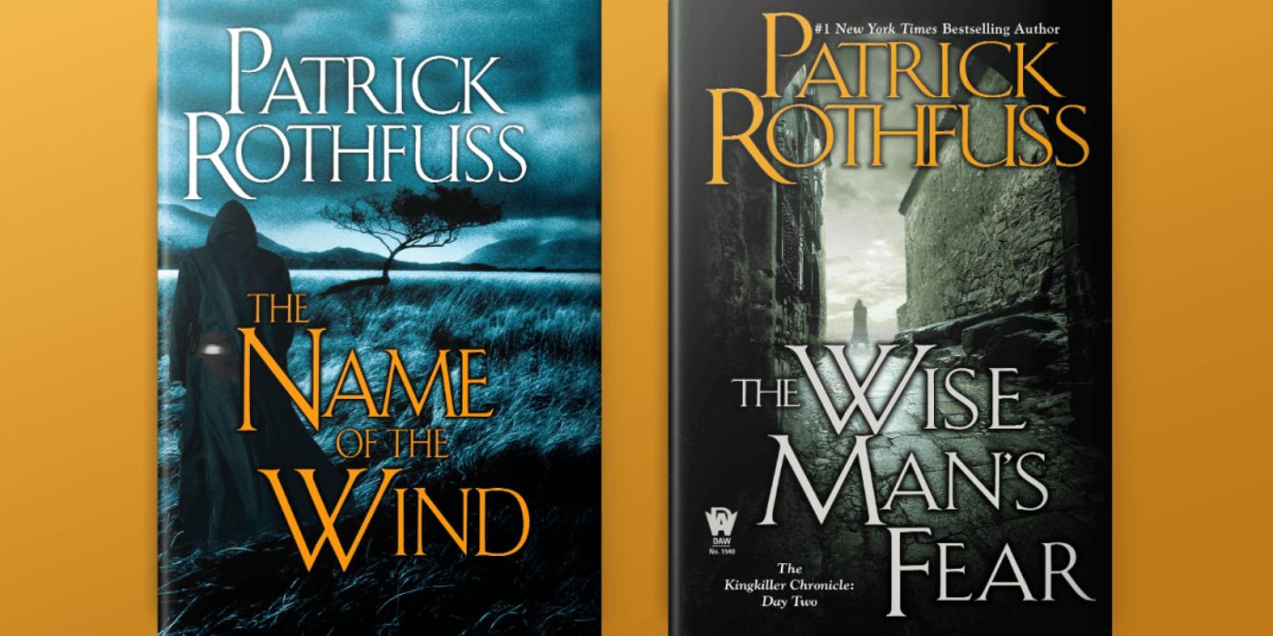 Cover art for Patrick Rothfuss's novels The Name of the Wind and The Wise Man's Fear.