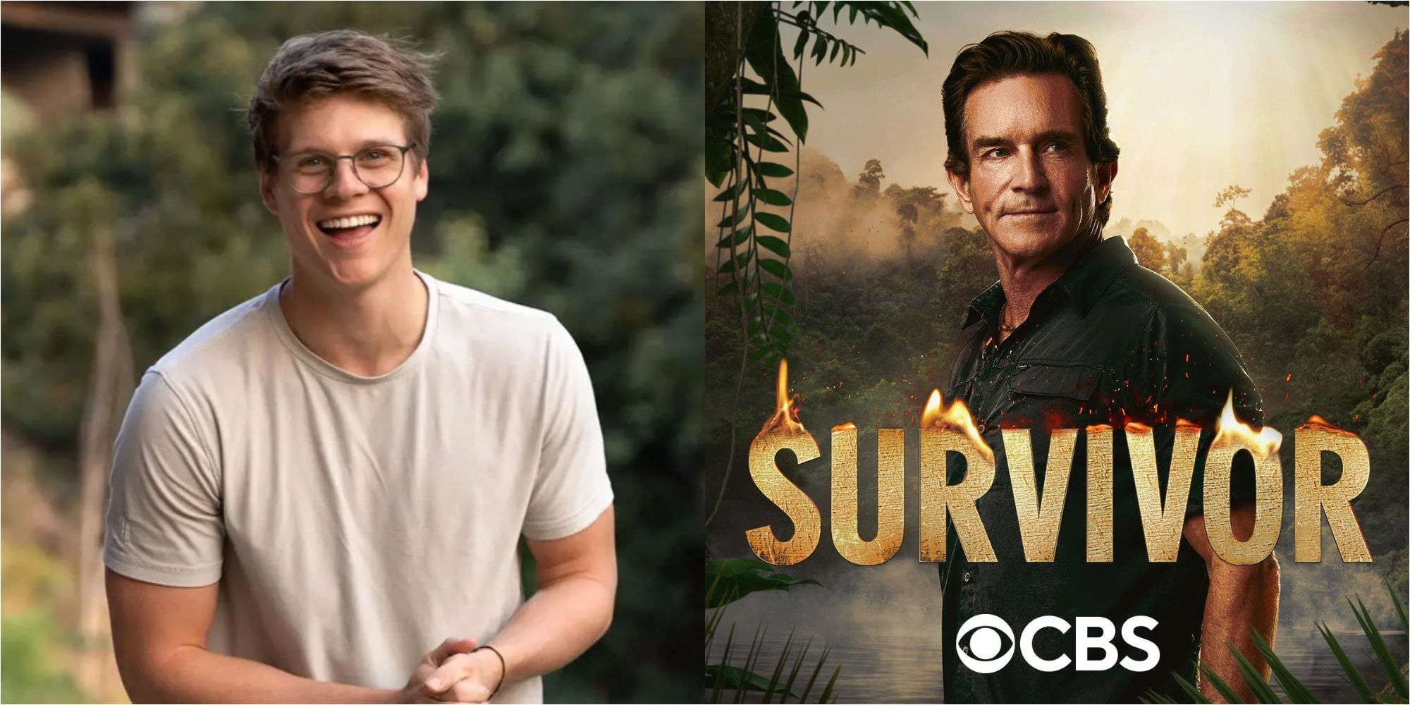 Split image showing Kyle from Big Brother 24 and the logo for Survivor.