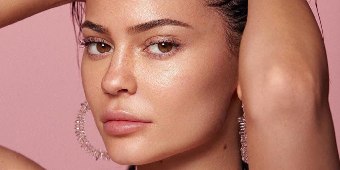 Kylie-Jenner Kylie Skin ad makeup free pink background The Kardashians