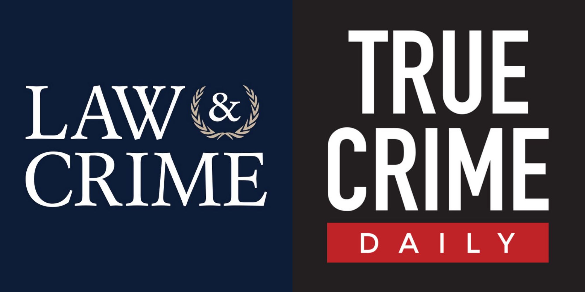 Imagem dividida mostrando os logotipos dos canais diários do YouTube Law & Crime e True Crime