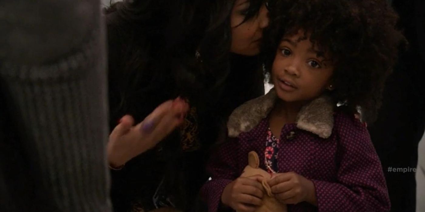 Leah Jeffries holding a teddy bear in a still from Empire  
