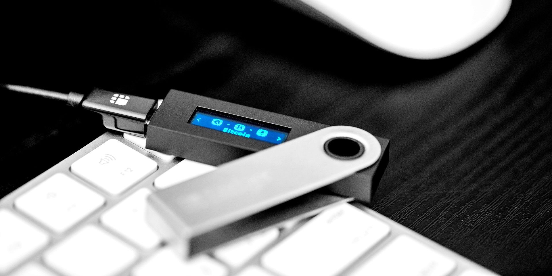 Ledger hardware wallet connected to the computer