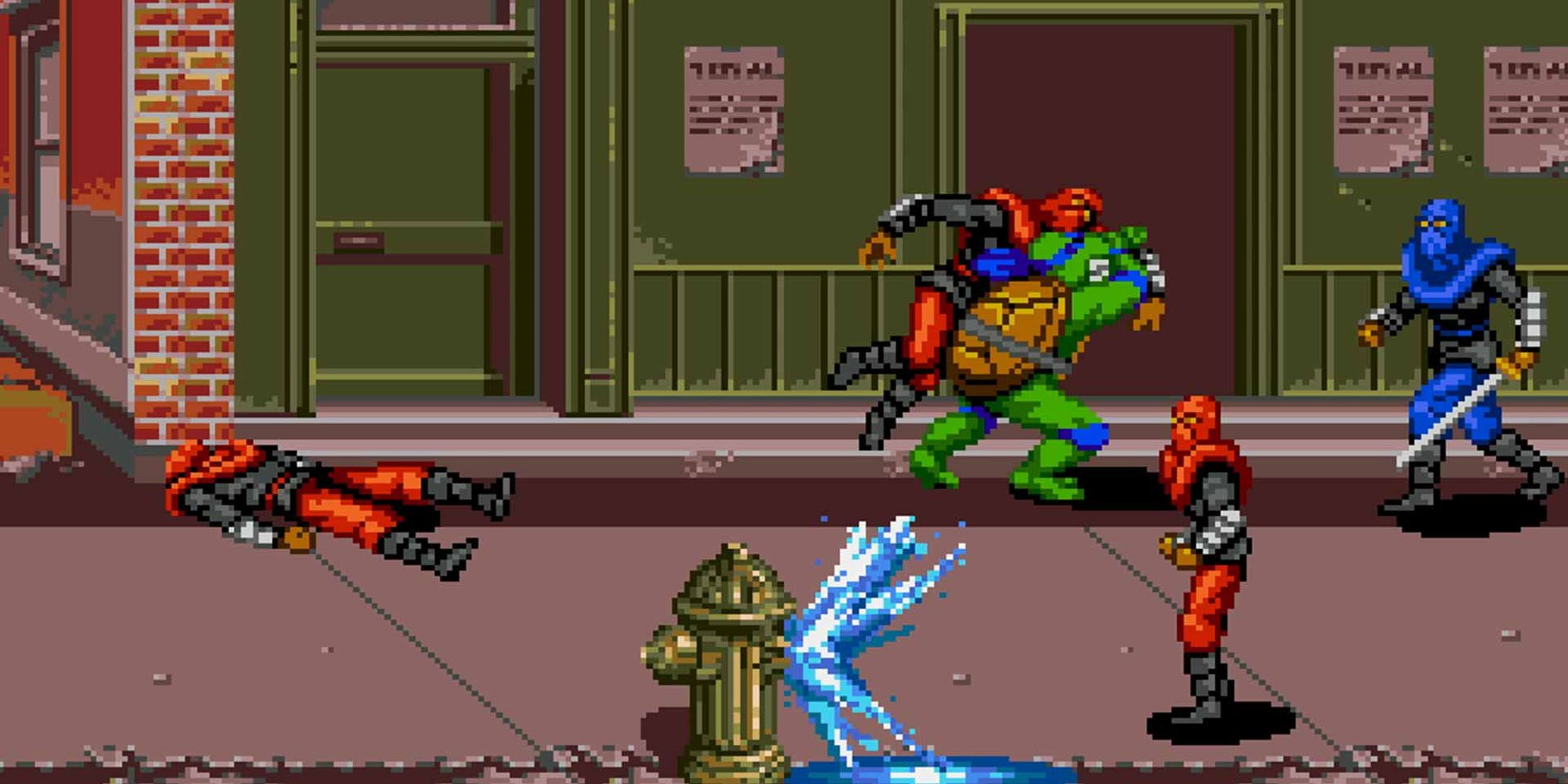 Leonardo fighting the Foot Clan in Teenage Mutant Ninja Turtles The Hyperstone Heist