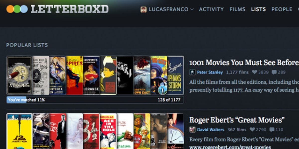 The Letterboxd screen featuring a long list