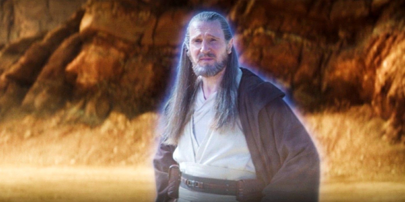 Liam Neeson como Qui Gon Force Ghost em Obi Wan Kenobi
