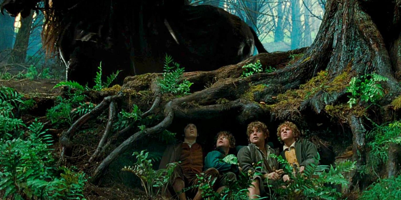 The Hobbits hiding under tree roots from the Witch King in The Lord of the Rings.
