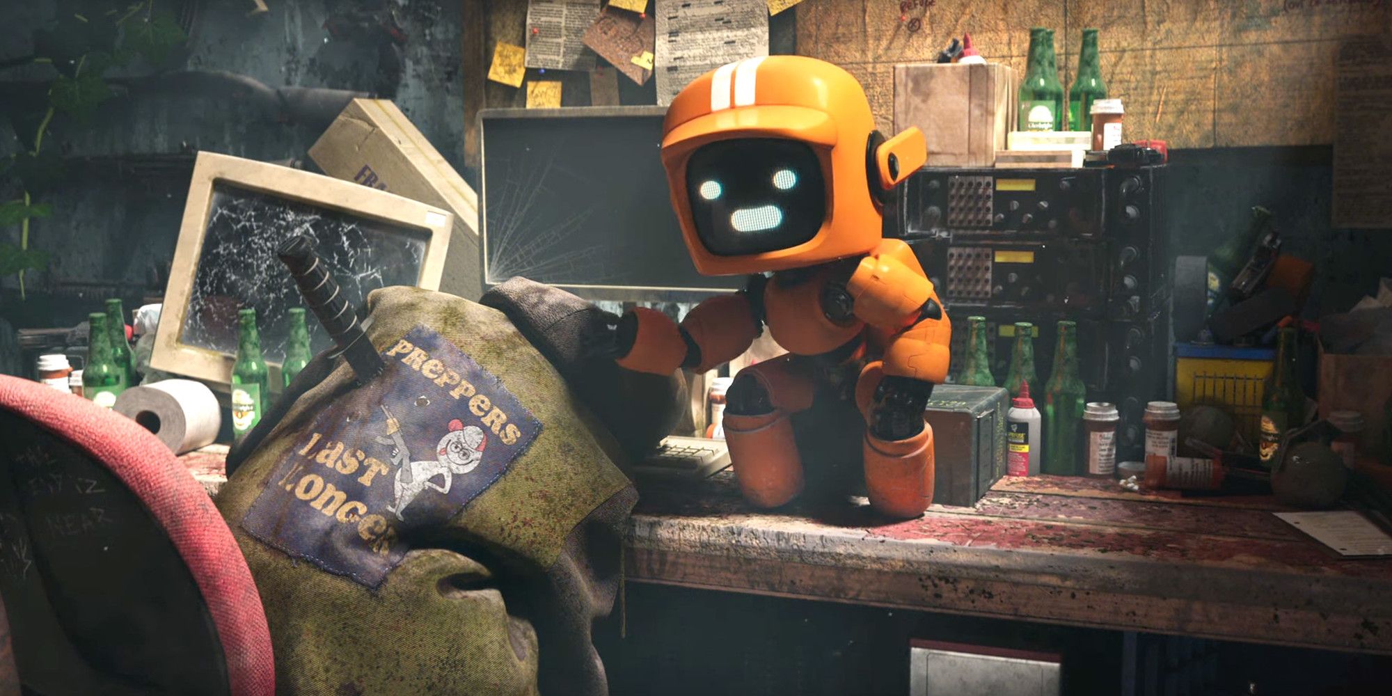 An orange robot stands on a table from Love Death + Robots 