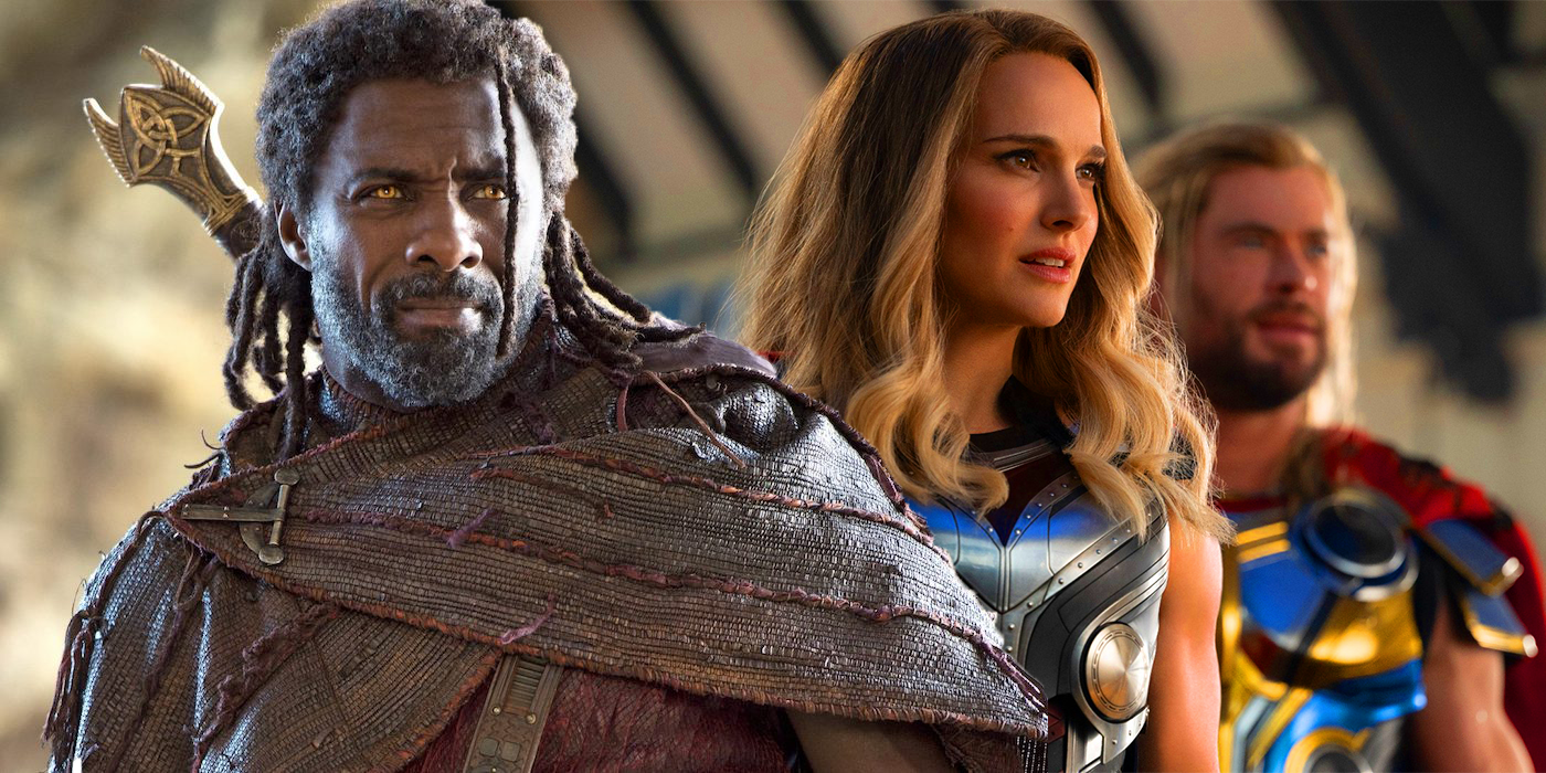 Idris Elba as Heimdall, Natalie Portman as Jane Foster, and Chris Hemsworth as Thor
