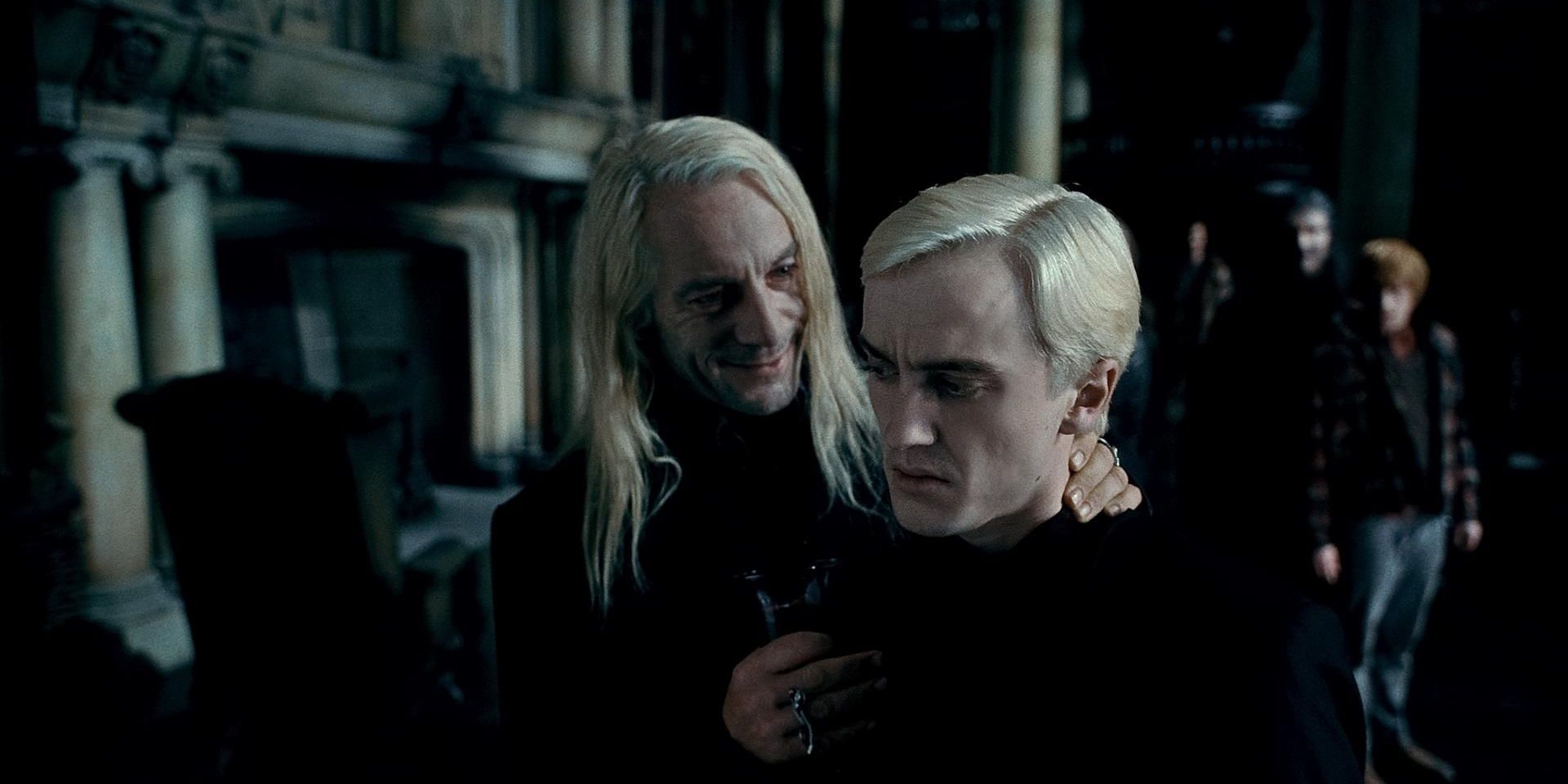 Lucius Malfoy talking to Draco in Harry Potter and the Deathly Hallows - Part 1 