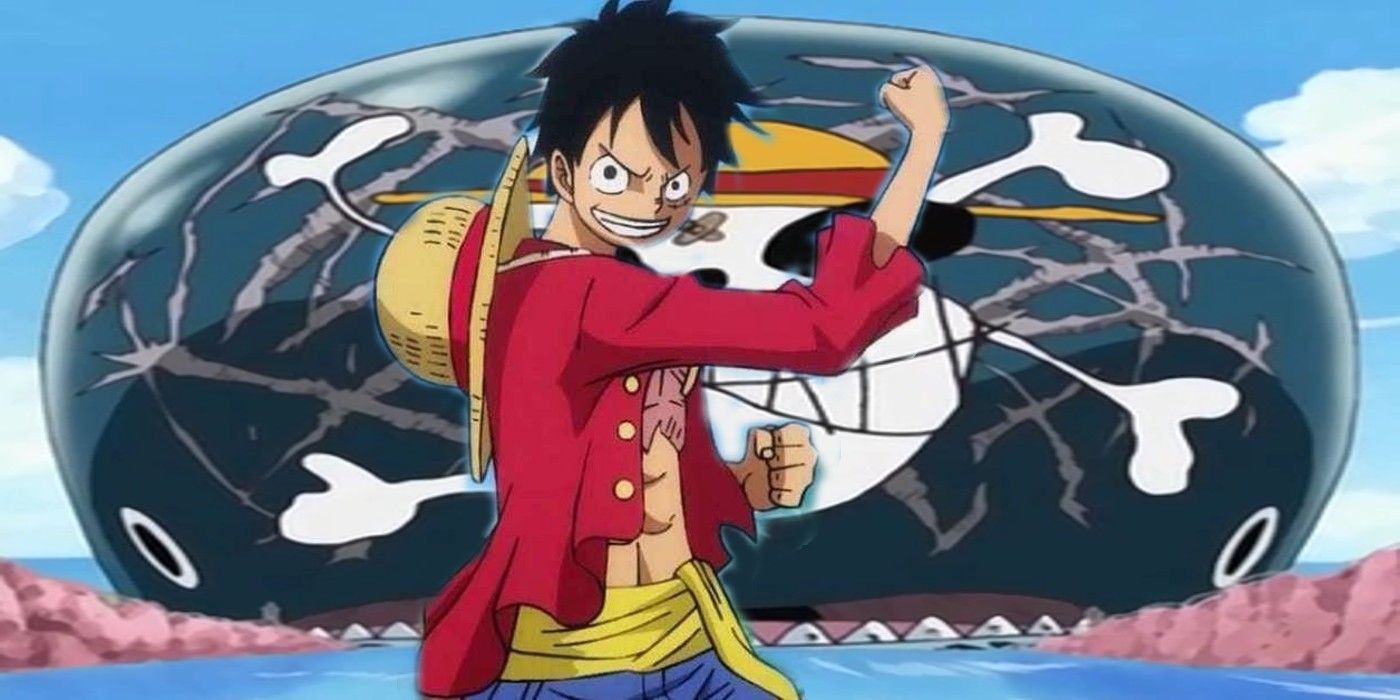 Luffy con Laboon en la montaña inversa en One Piece