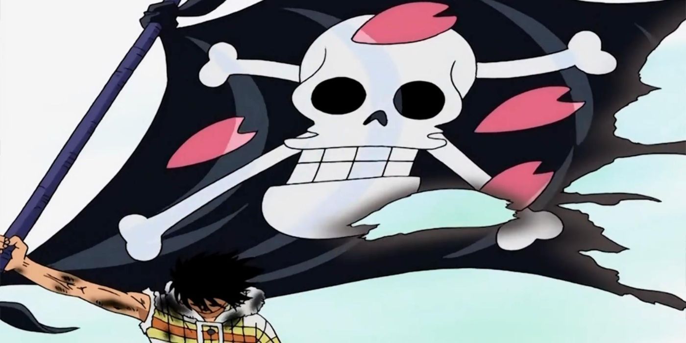 Luffy protecting Dr. Hiriluk's flag - One Piece.