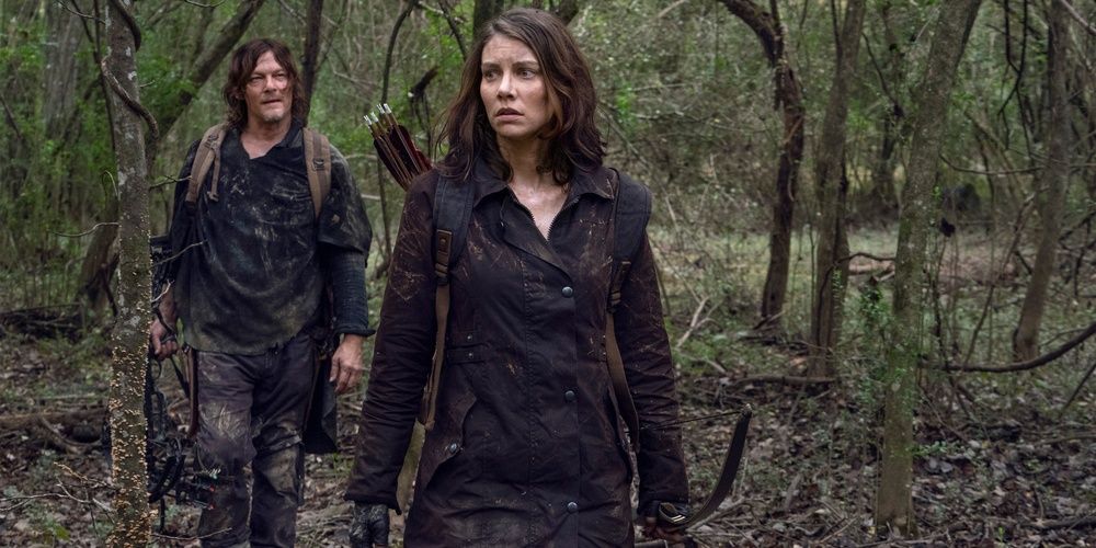 Maggie and Daryl in the woods in The Walking Dead