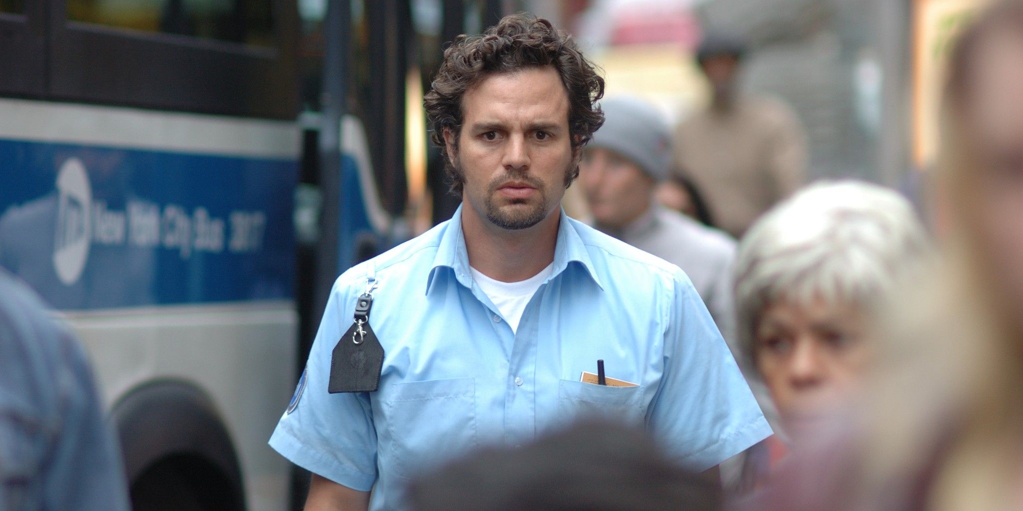 Mark Ruffalo walking in a crowd in Margaret