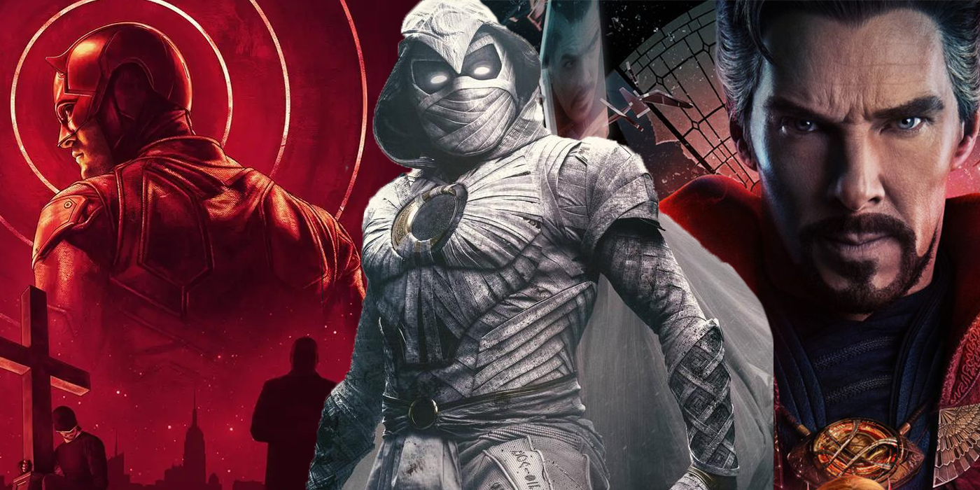 A collage of the MCU's Daredevil, Moon Knight, and Doctor Strange