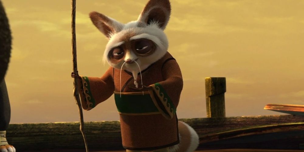 Master Shifu holding his staff in Kung Fu Panda