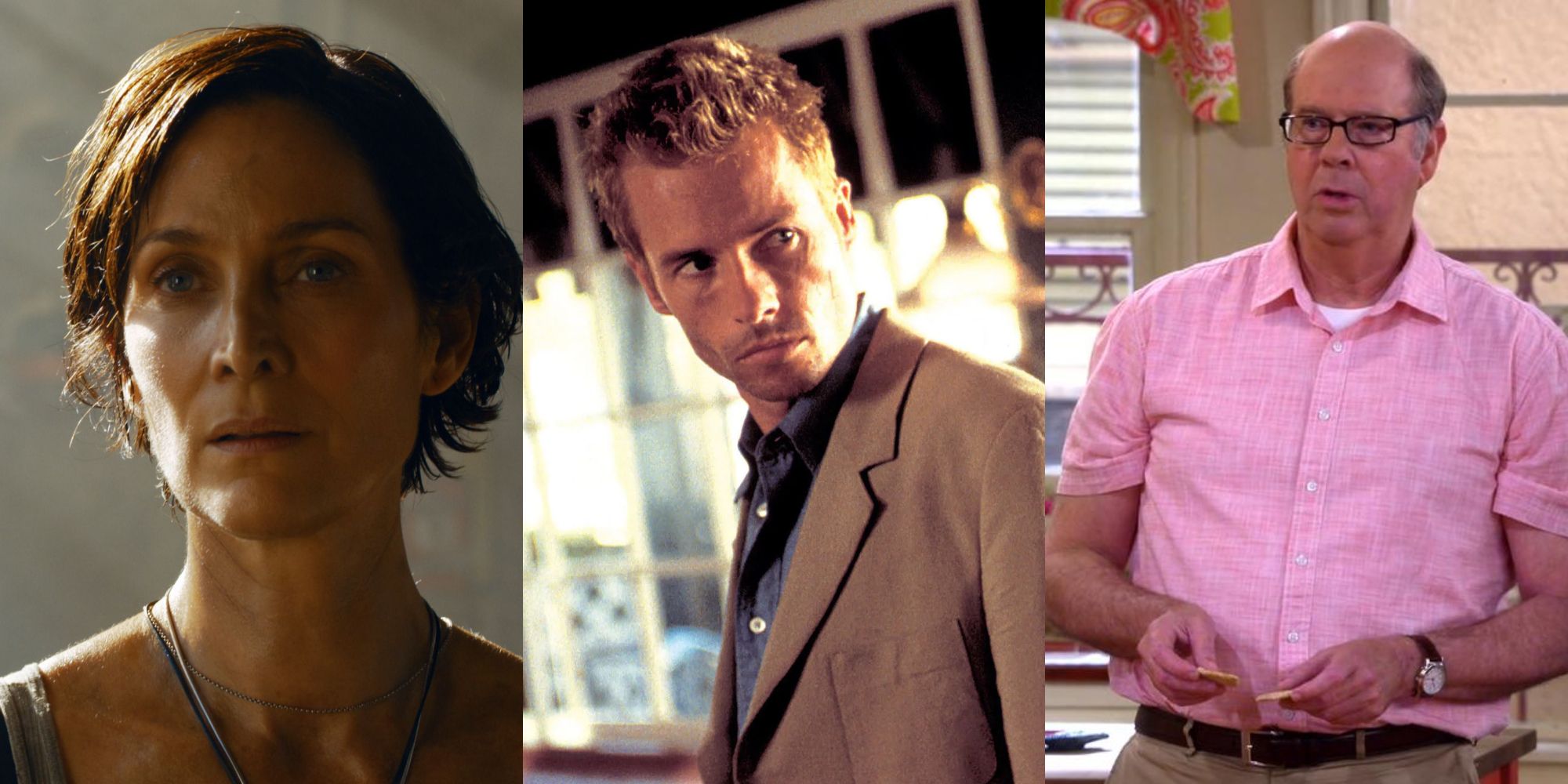 Carrie Anne-Moss in Matrix: Resurrections, Guy Pearce in Memento, and Stephen Tobolowsky in One Day At A Time