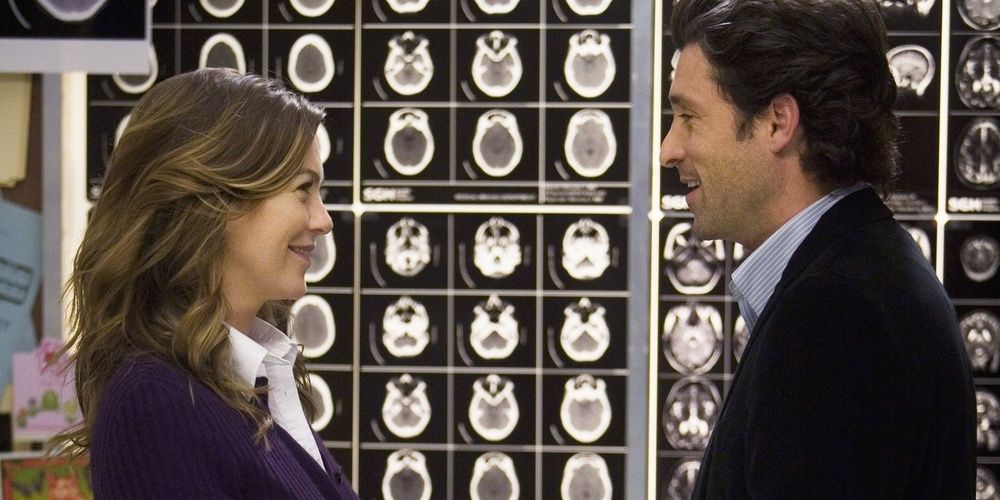 Meredith and Derek in an elevator in Grey's Anatomy 