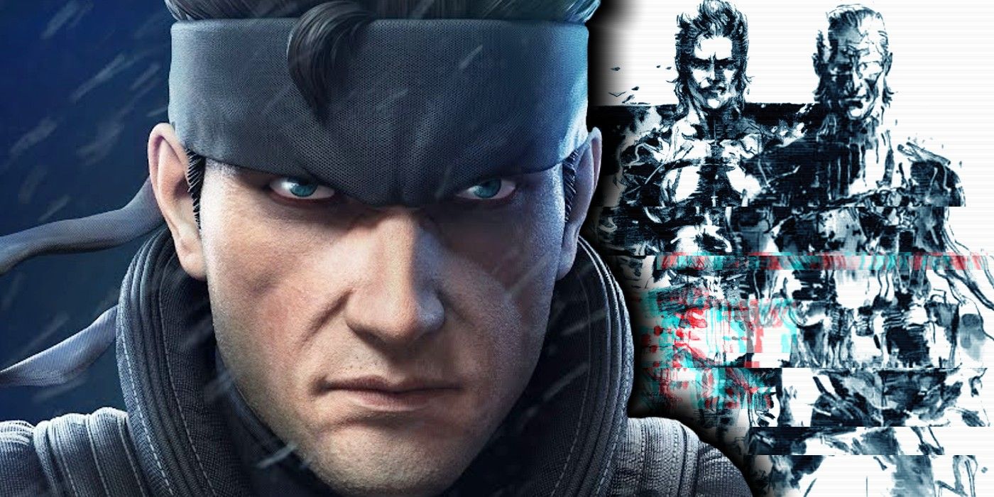 HD image of Solid Snake from Metal Gear Solid next to a distorted image of artowrk for MGS 2: Sons of Liberty.