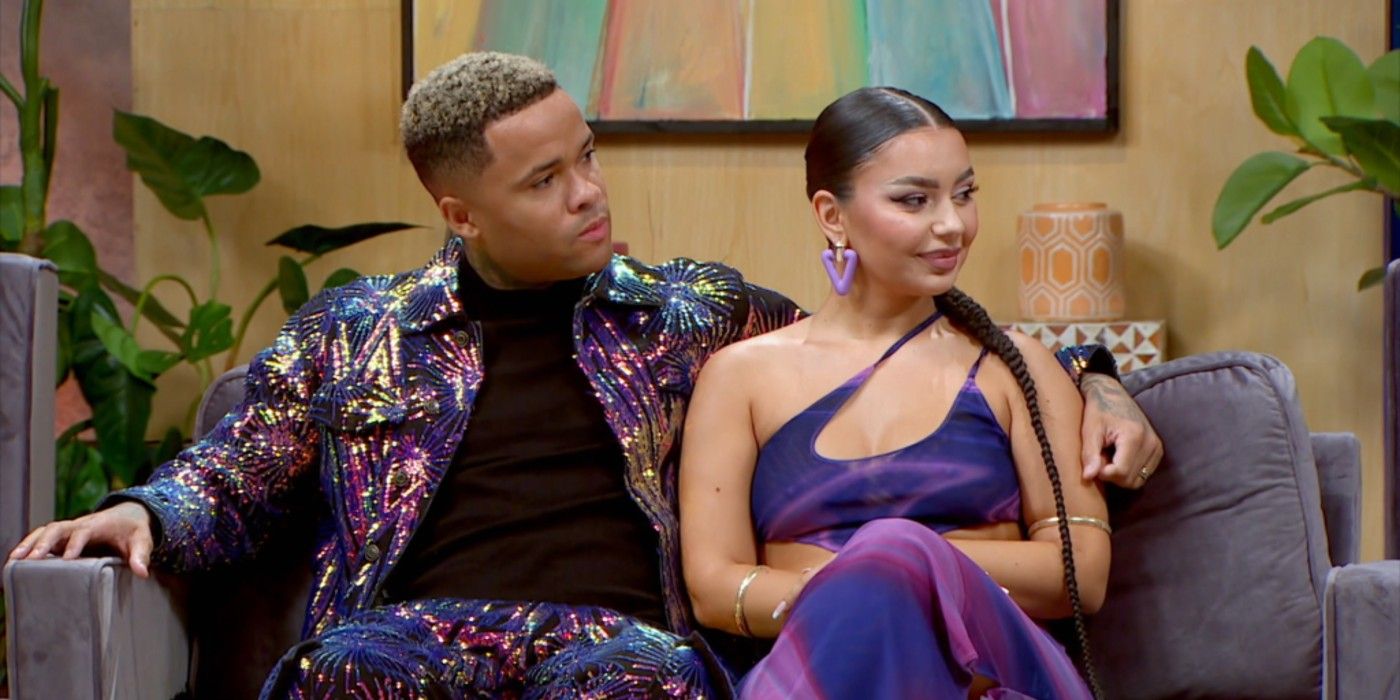 90 Day Fiancé's Miona and Jibri Bell at the Tell All in matching purple outfits