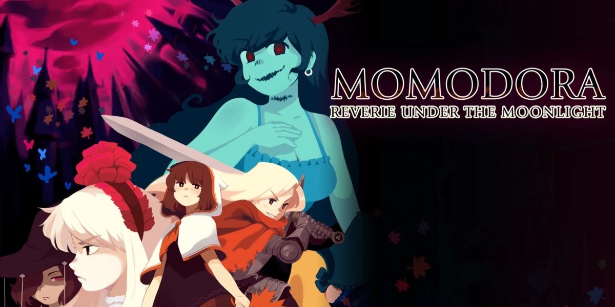 The characters of Momodora appear on a title card for the game.