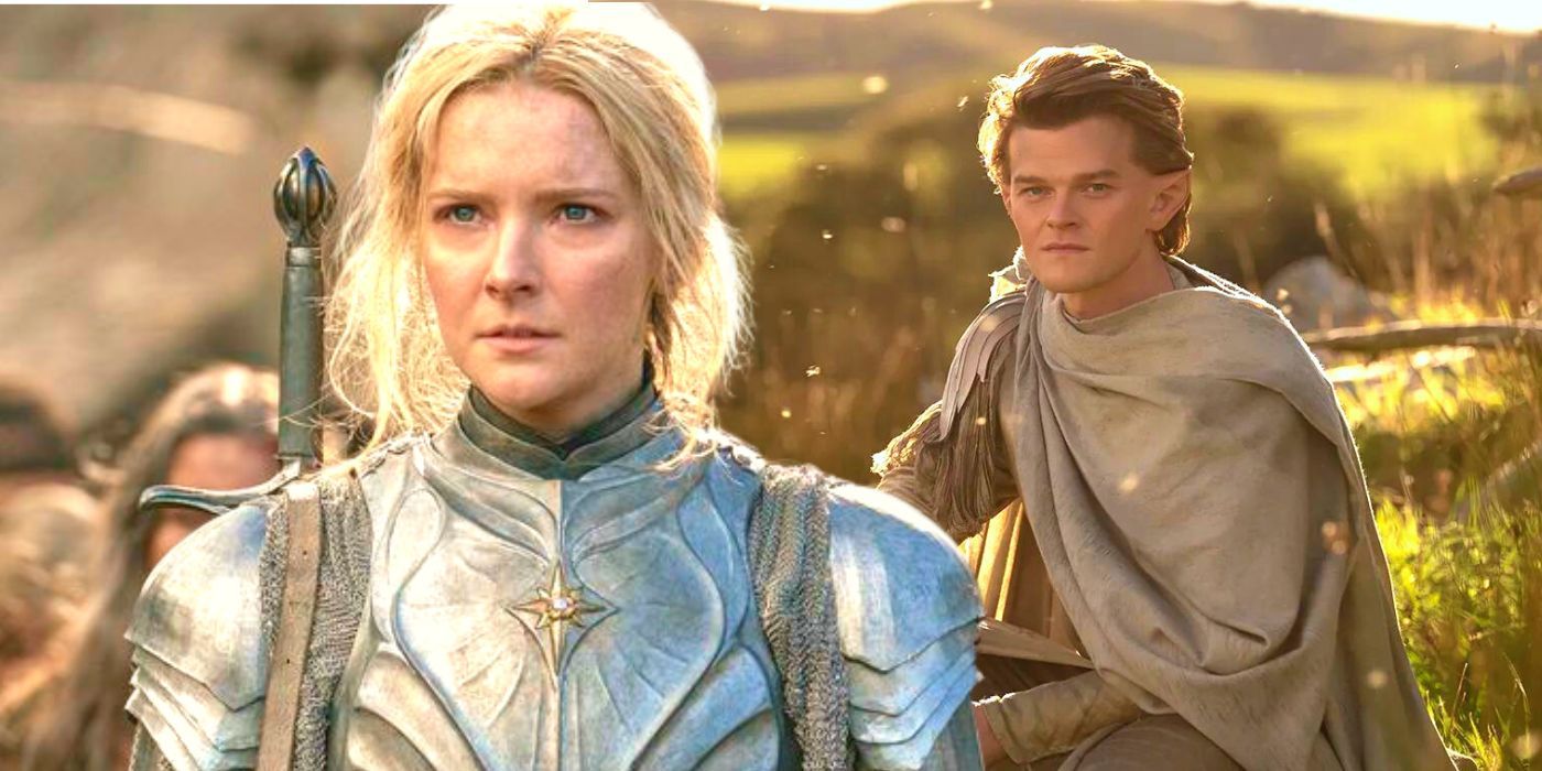 Morfydd Clark e Robert Aramayo como Galadriel e Elrond em Os Anéis do Poder