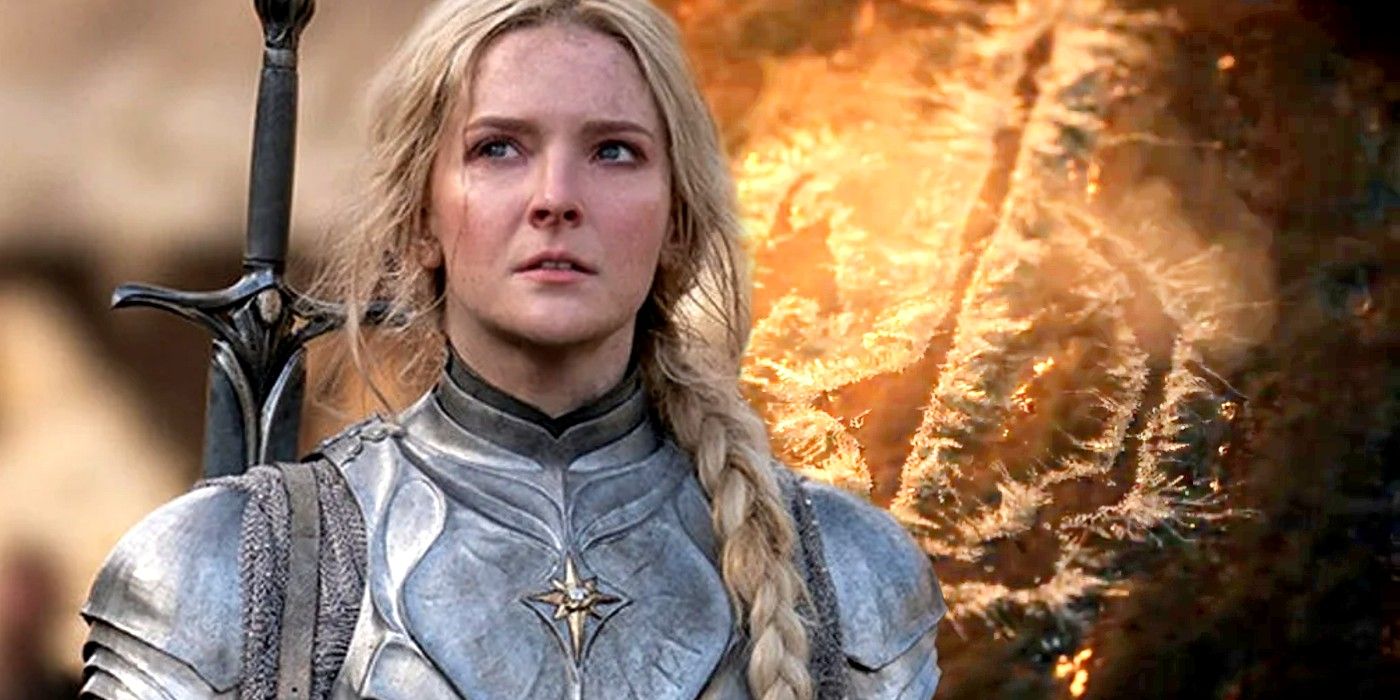 Morfydd Clark as Galadriel and Sauron mark in The Rings of Power