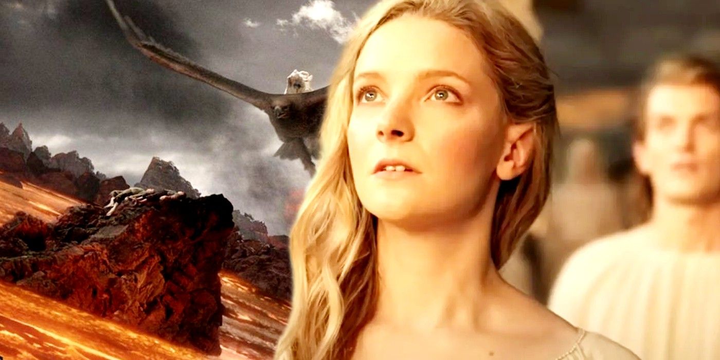 Morfydd Clark as Galadriel in Rings of Power and eagles in Lord of the Rings