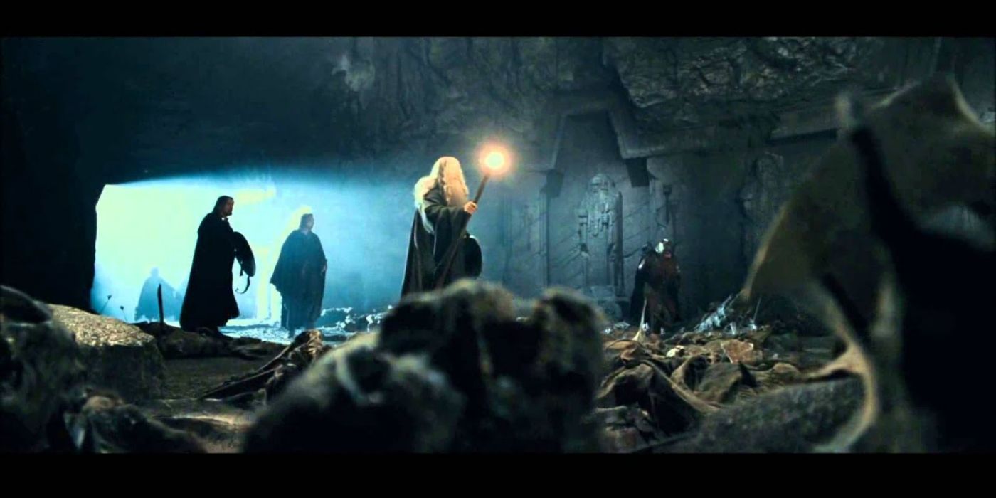 Gandalf leading the way to Balin's tomb in Moria from The Lord of the Rings
