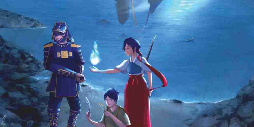 Uma família de Magic Hunters se afasta de um lago em Mysteries of the Yokai.