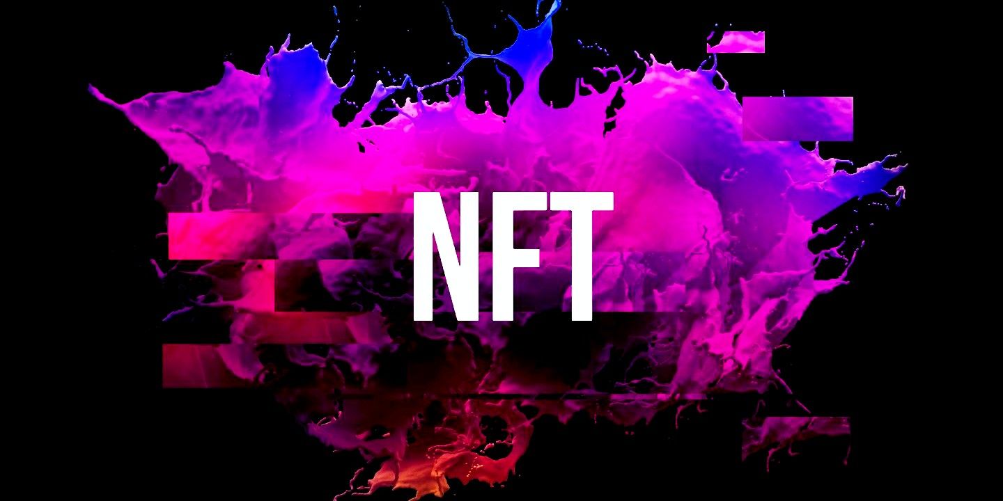 NFT letters in front of purple paint splatter