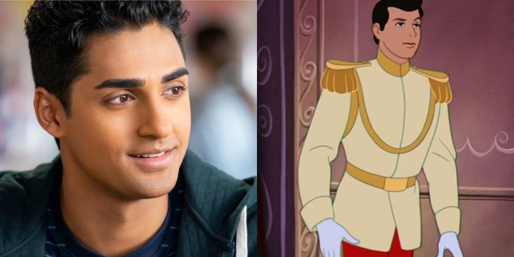 A split image features Des in Never Have I Ever and Prince Charming in Cinderella