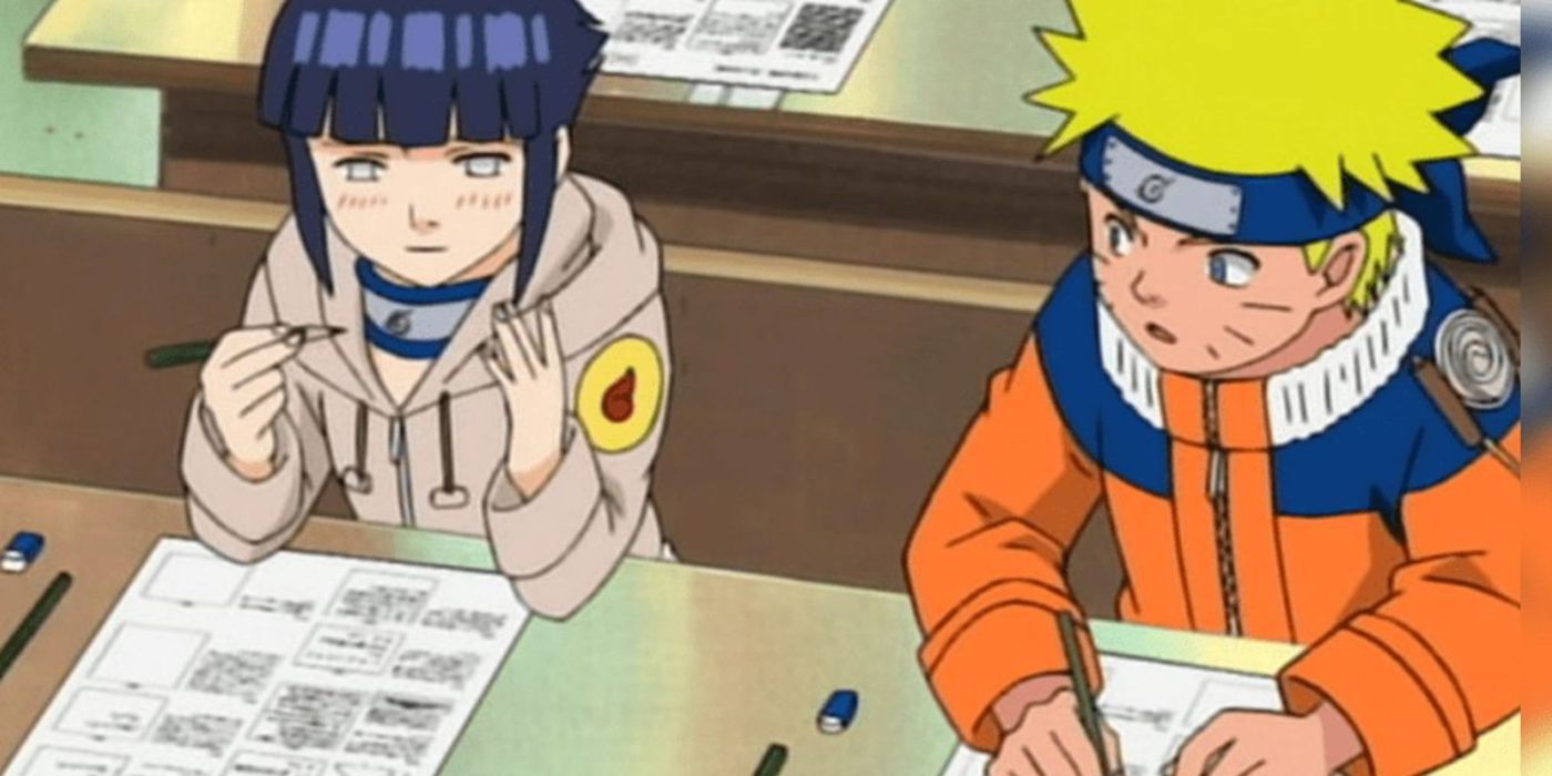 Hinata trying to get Naruto to cheat during the exam.