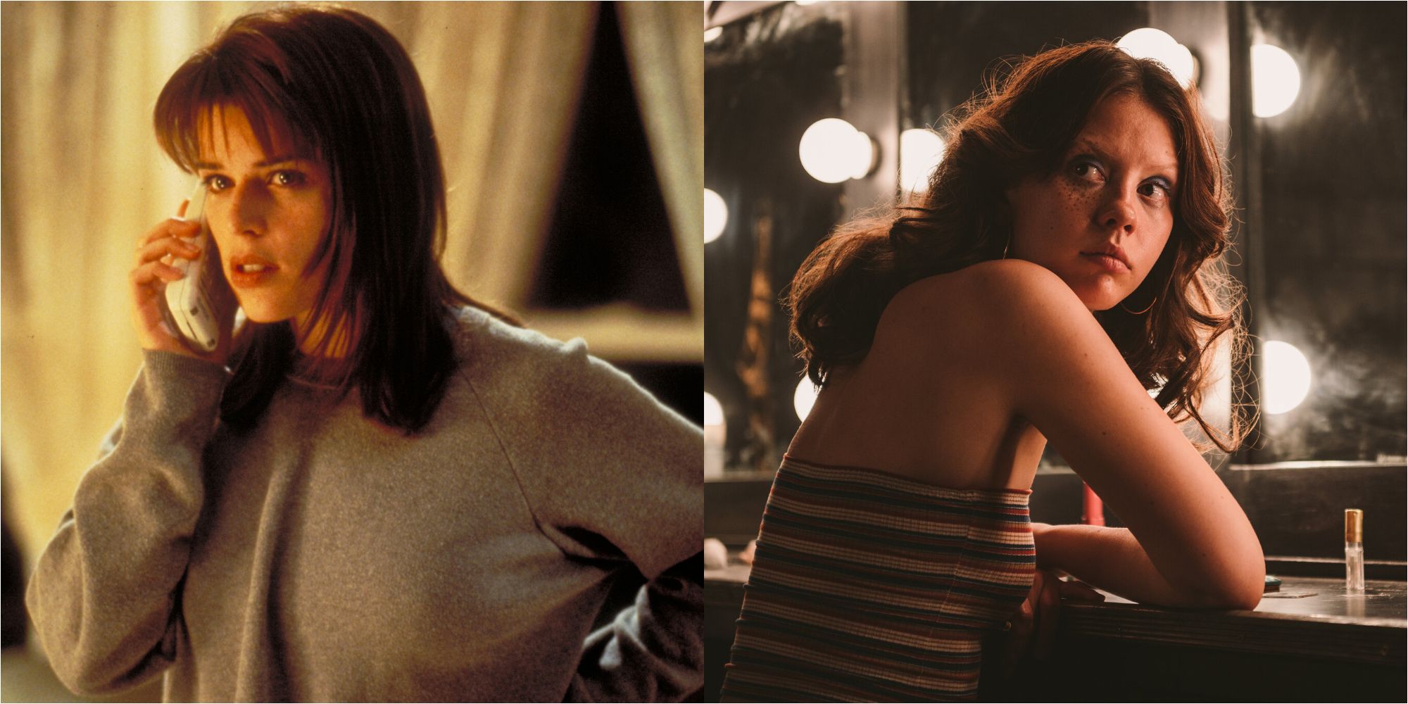 Split image showing Sydney in Scream and Maxine in X.