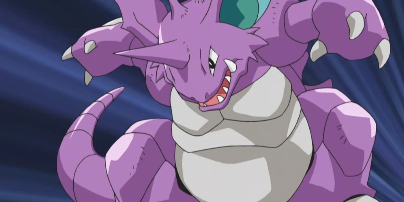 Nidoking poised for battle in the Pokémon anime.
