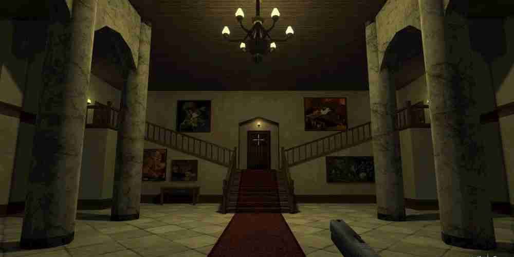 Player enters a mansion in the Resident Evil-inspired Nightmare of Decay.