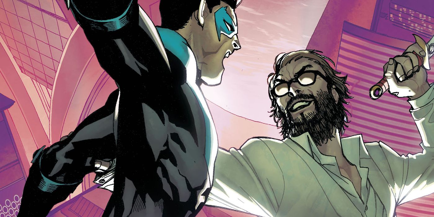 Nightwing facing off against his villain The Judge.