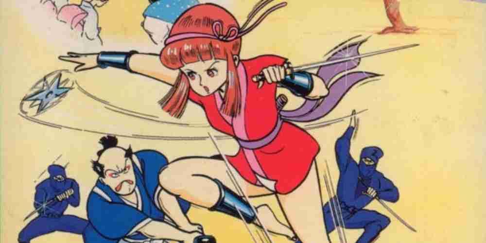 Official art of the Ninja Princess fighting a group of samurai.