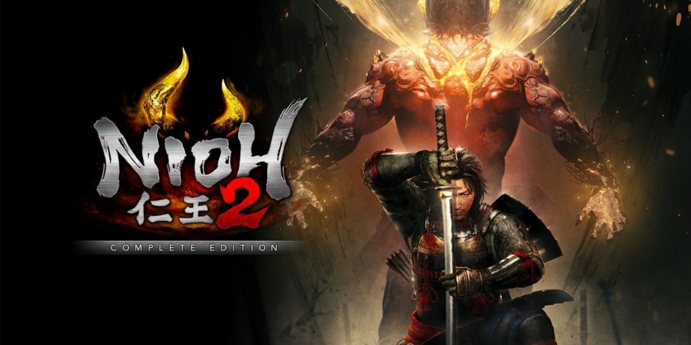 Nioh 2 key art featuring the protagonist drawing his sword and a yokai behind him.