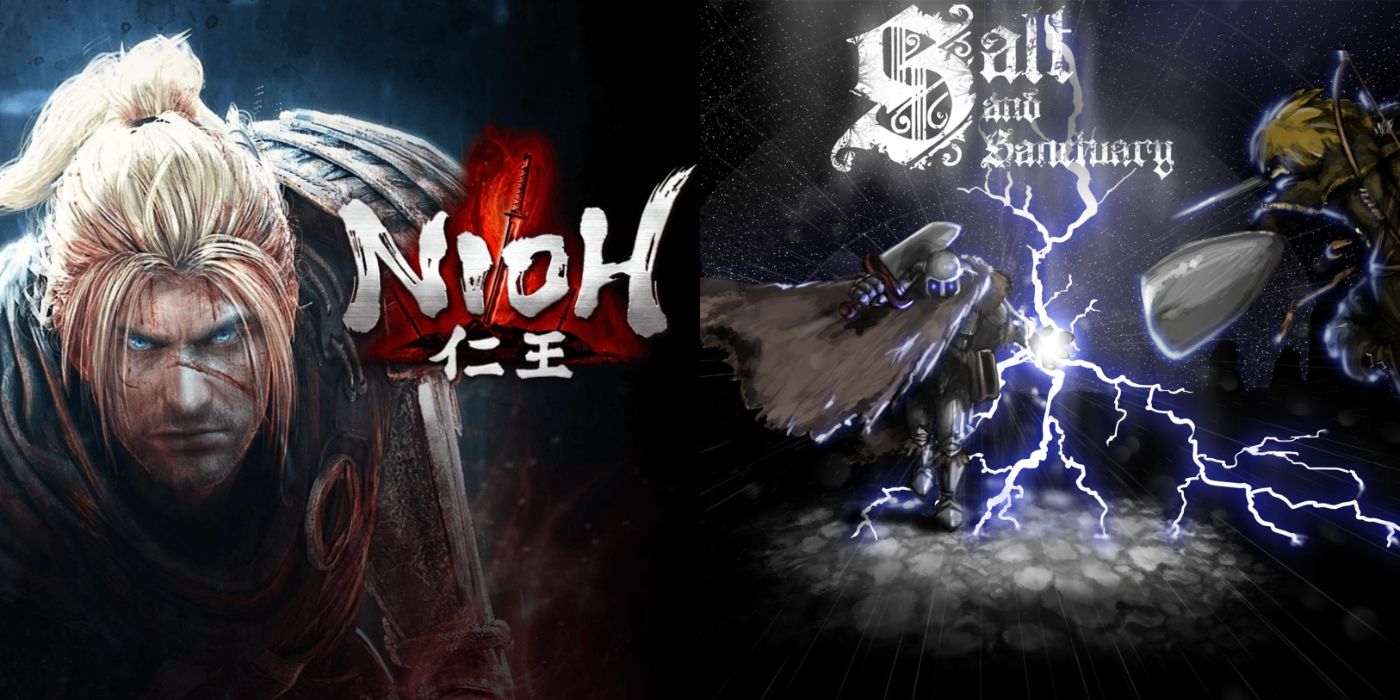 Split image of Nioh and Salt and Sanctuary promo art.