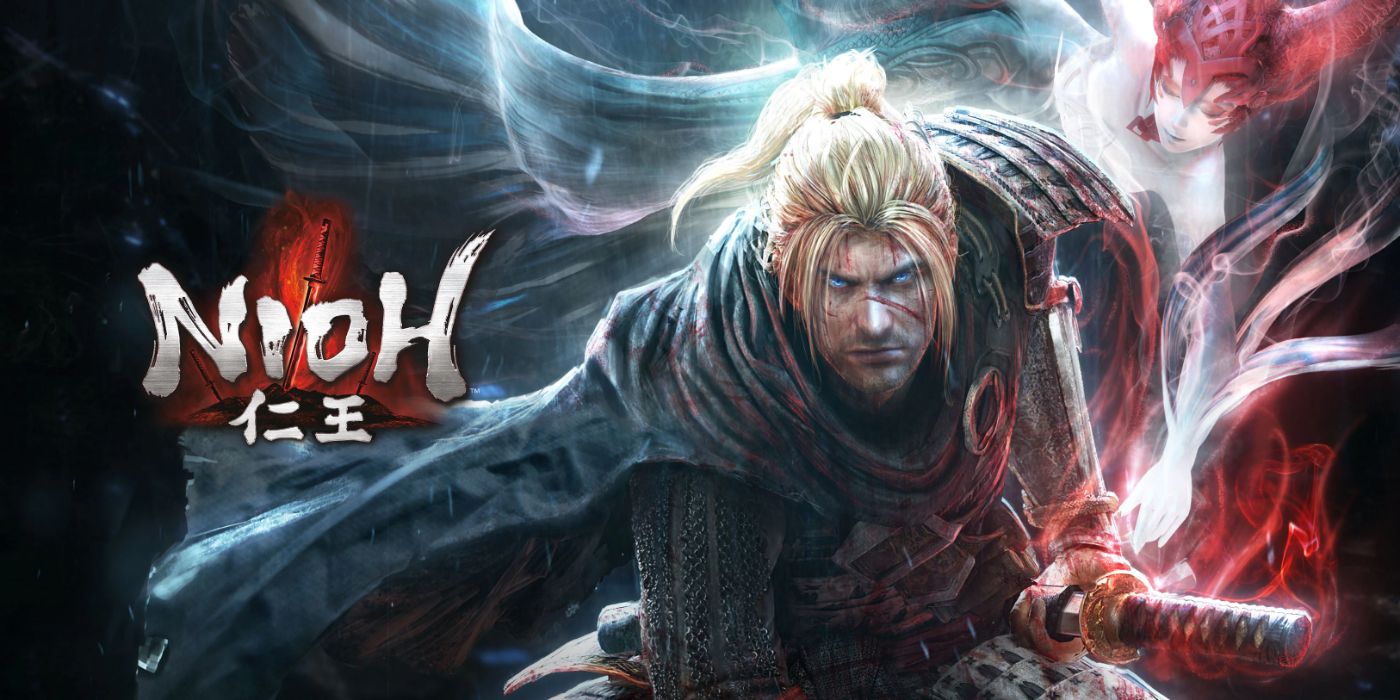 William Adams drawing his sword and a yokai behind him in Nioh key art.