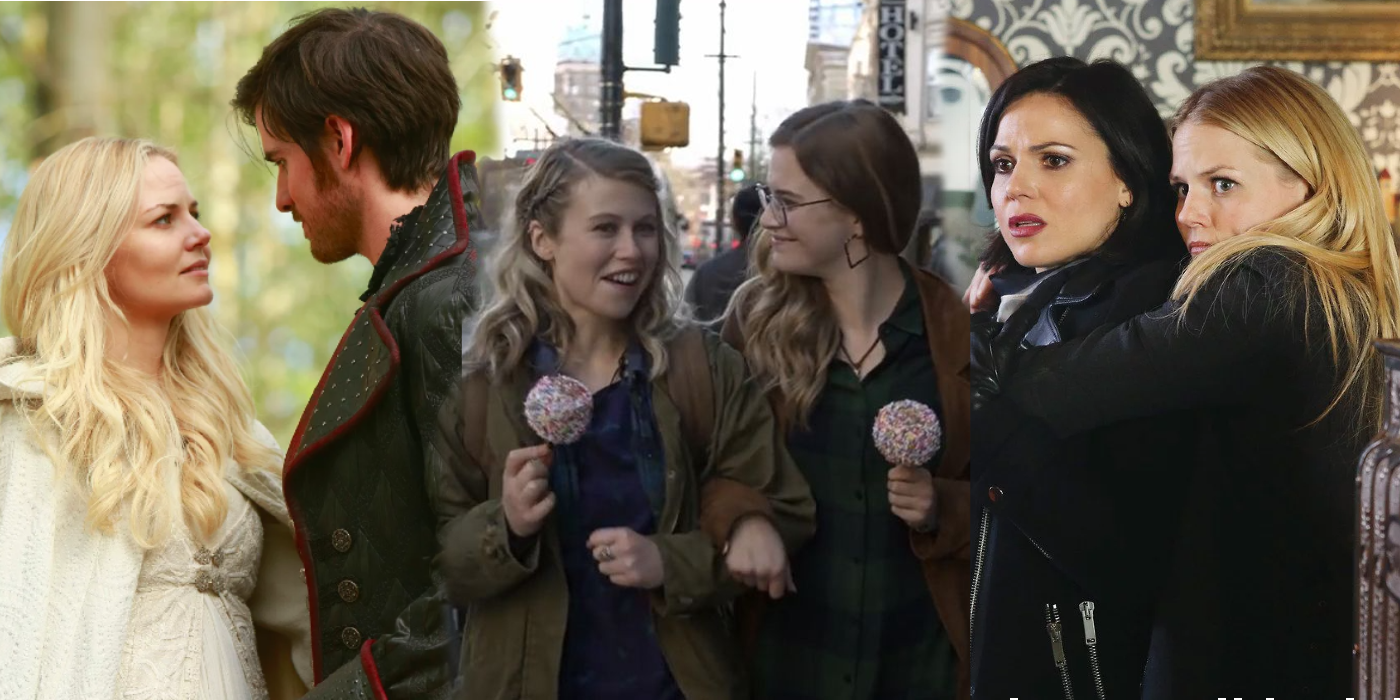 Images of Emma and Hook, Alice and Robin, and Regina and Emma from Once Upon A Time