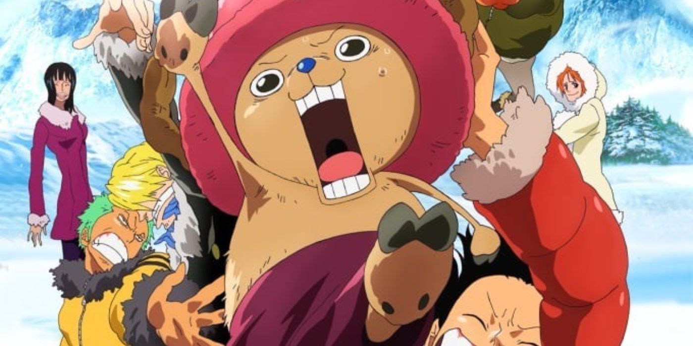 One Piece film: Episode Of Chopper Plus with Chopper in he foreground and other characters behind him.