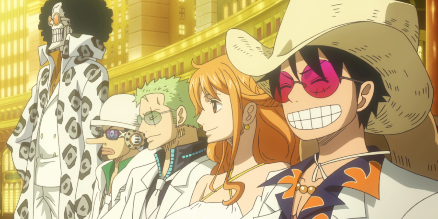 Luffy&rsquo;s crew in white sophisticated attires in One Piece Film: Gold