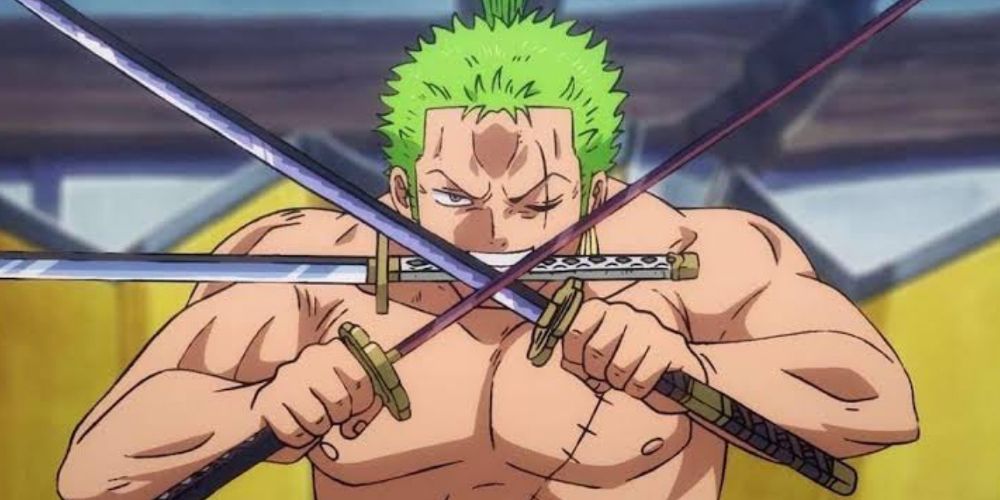 Zoro crosses his swords in One Piece