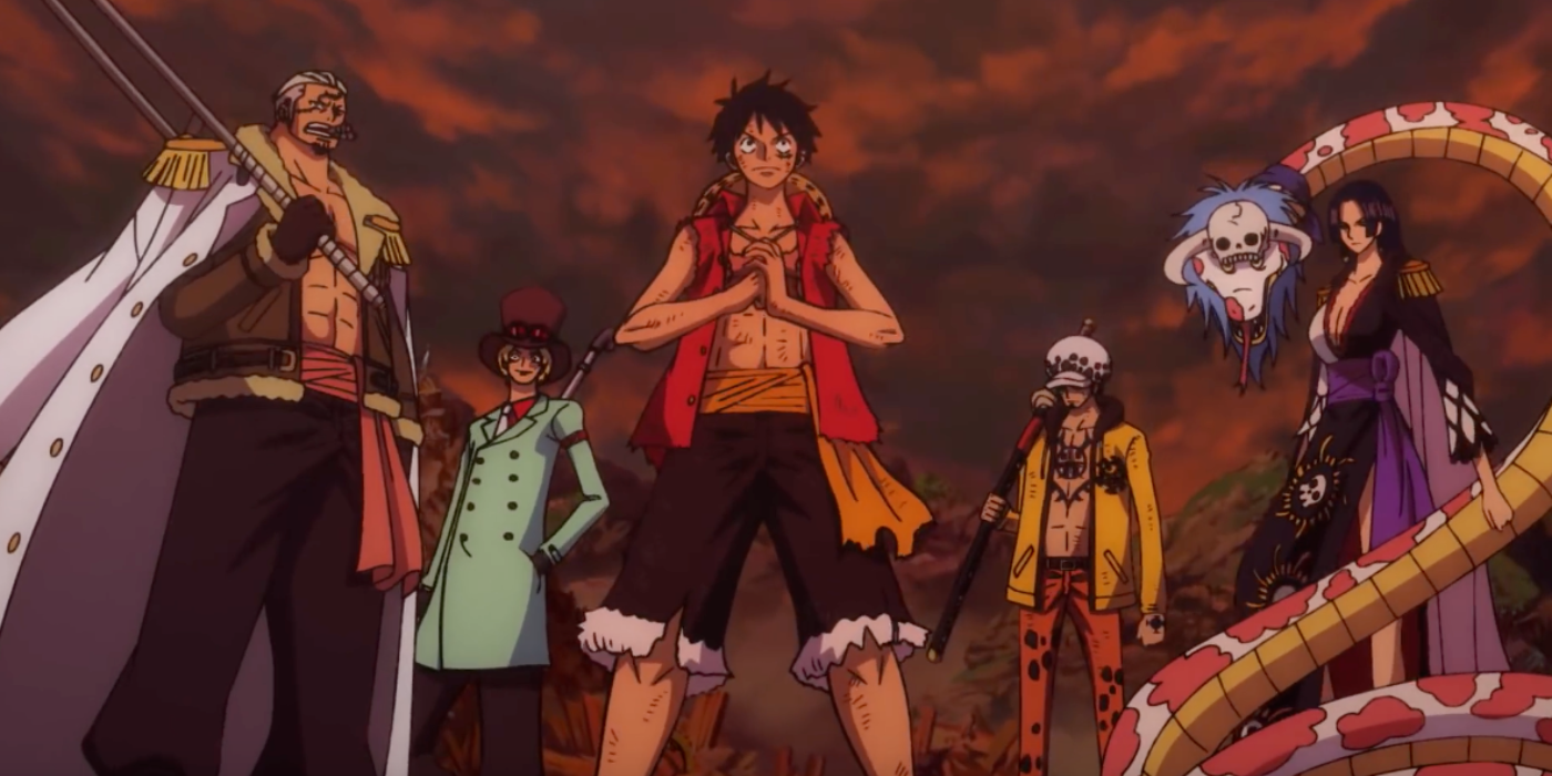 Luffy and his crew during a fight scene in One Piece Film: Stampede 